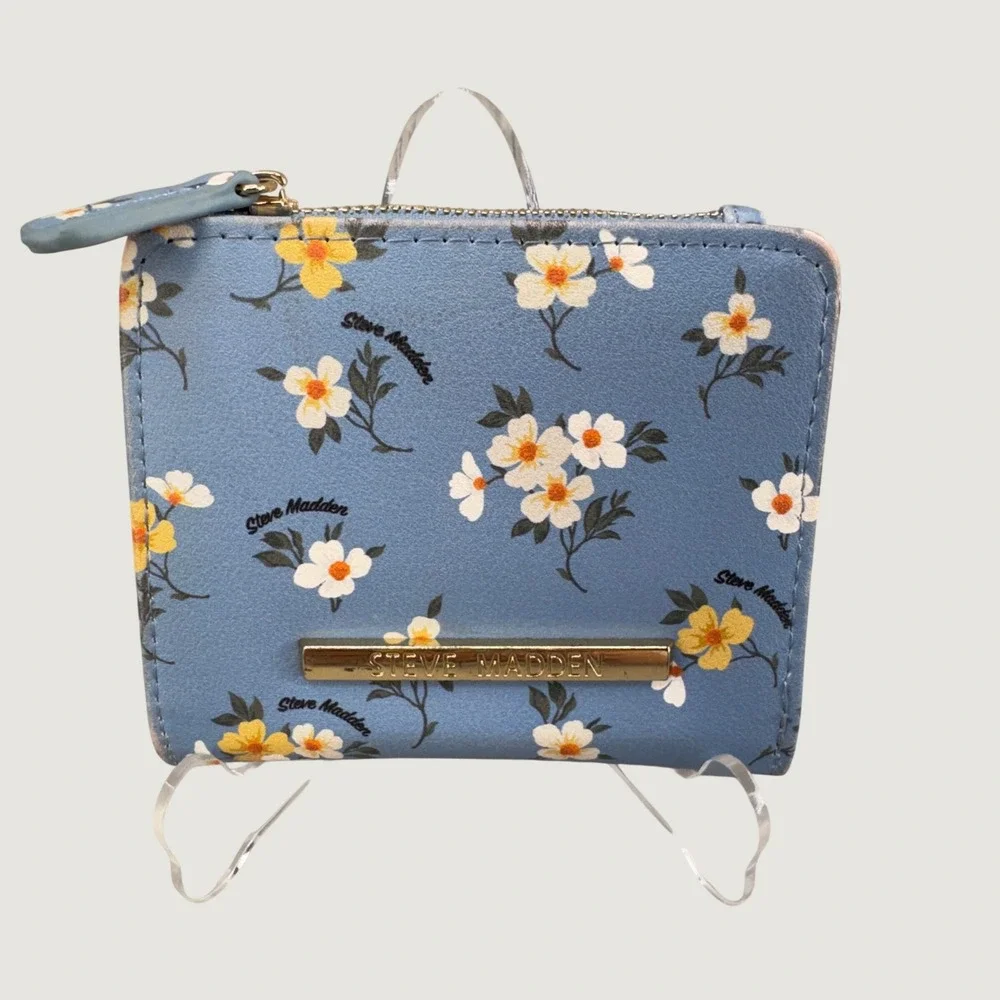 Steve Madden Floral Bifold Wallet OS Blue Cottagecore Coquette Small Zip Pouch